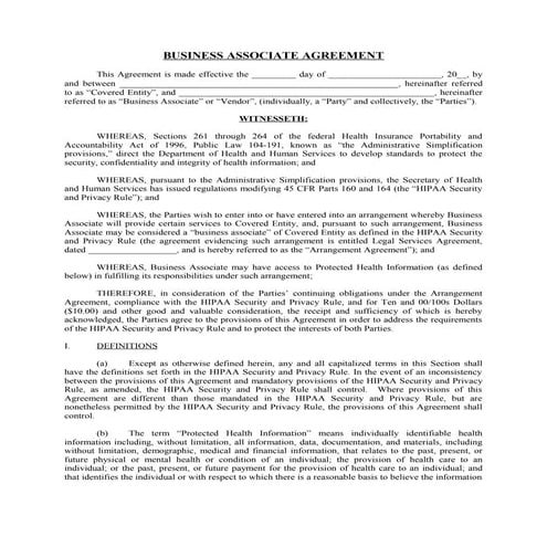 Sample Business Associate Agreement