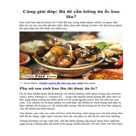 Cùng giải đáp: Bà đẻ cần kiêng ăn ốc bao lâu?