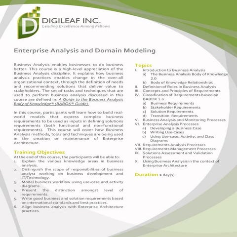 BA-01A: Enterprise Analysis and Domain Modeling