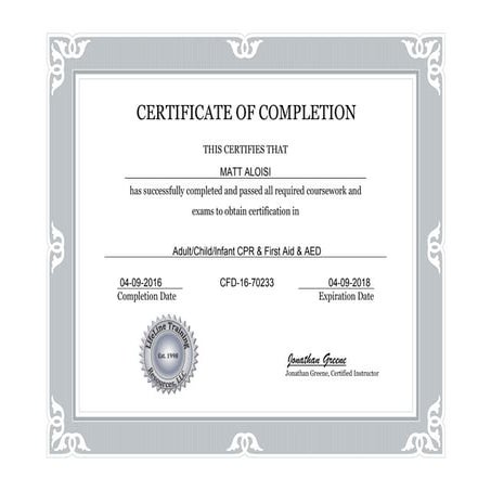 CPR First Aid AED Certification 4-9-2018 | PDF