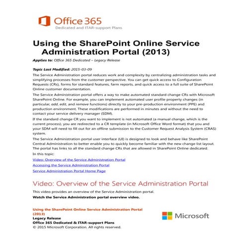 Using the SharePoint Online Service Administration Portal (2013)