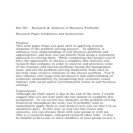 BA 301 – Research & Analysis of Business ProblemsResearc.docx