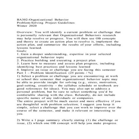 Ba302 organizational behavior problem-solving project guidelines
