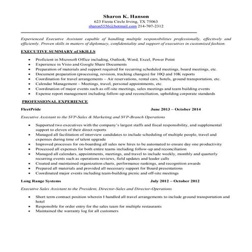 Resume - Sharon Hanson - 152207