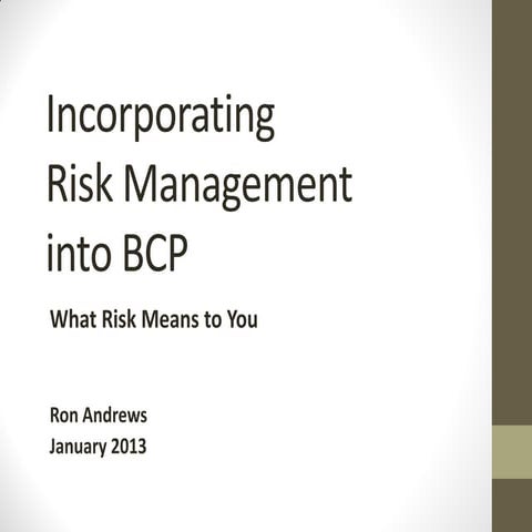 Incorporating Risk Management into BCP
