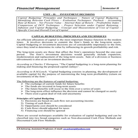 Ba7202 financial management (unit2) notes