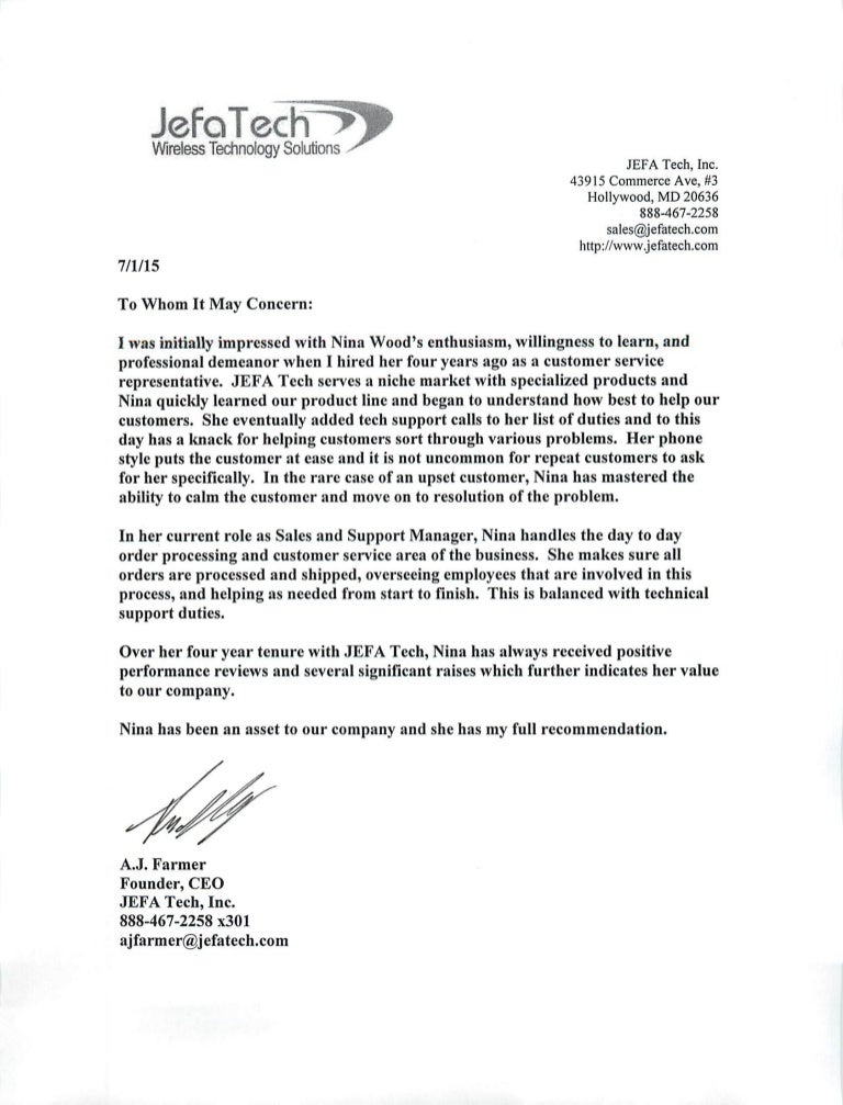 recommendation letter from jefa tech positive letter of recommendation
