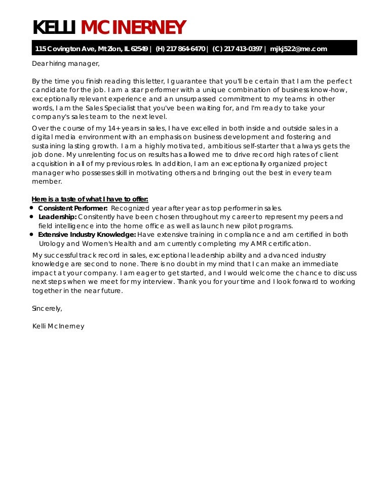K McInerney cover letter