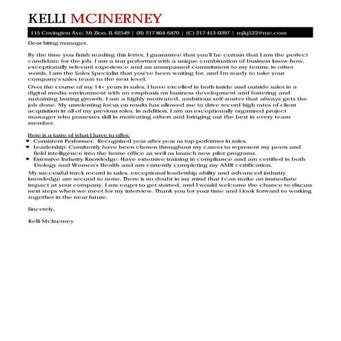 K McInerney cover letter