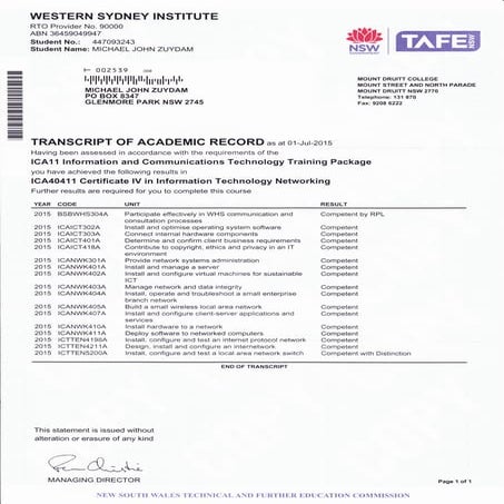 Academic Transcript UNSW