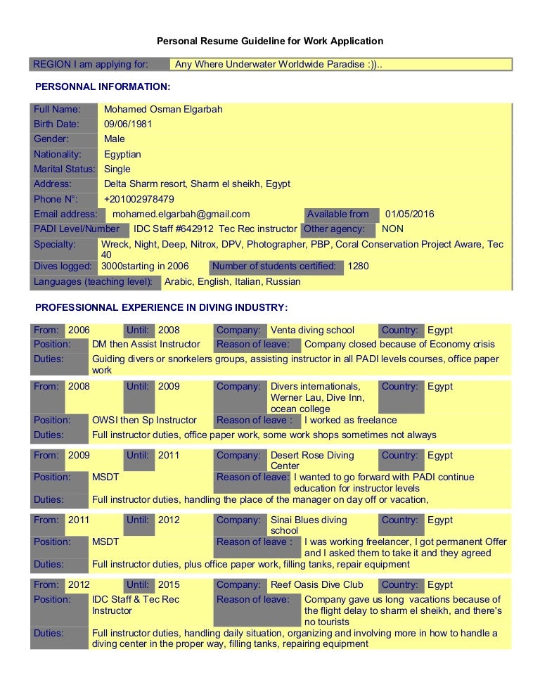 Dive resume