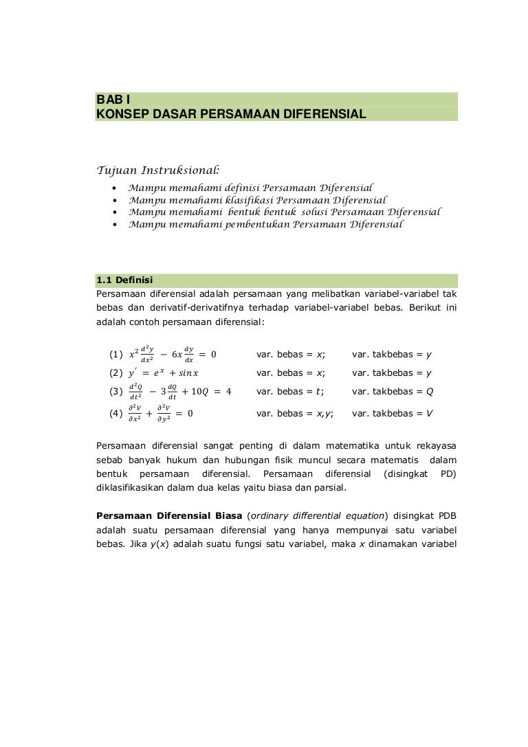 Bab I Konsep Dasar Persamaan Diferensial
