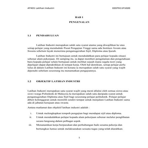 report latihan industri politeknik ( Bab 1 )