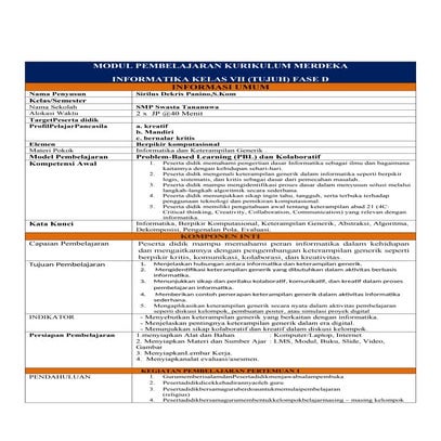 modul ajar informatika dase D kelas vii bab 1 semester 1