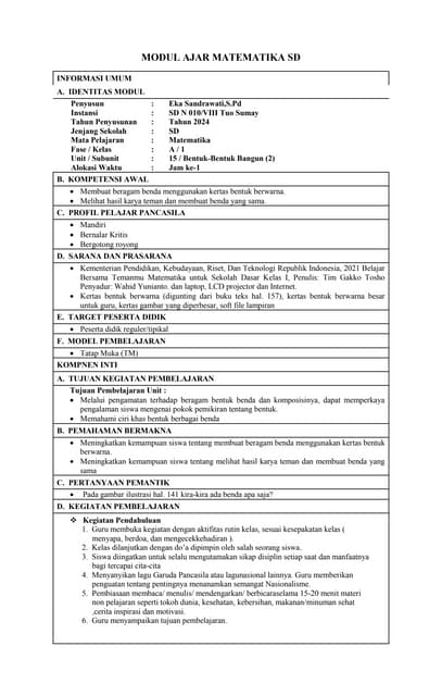 Modul Ajar Matematika Kelas 1 Kurikulum Merdeka Pdf