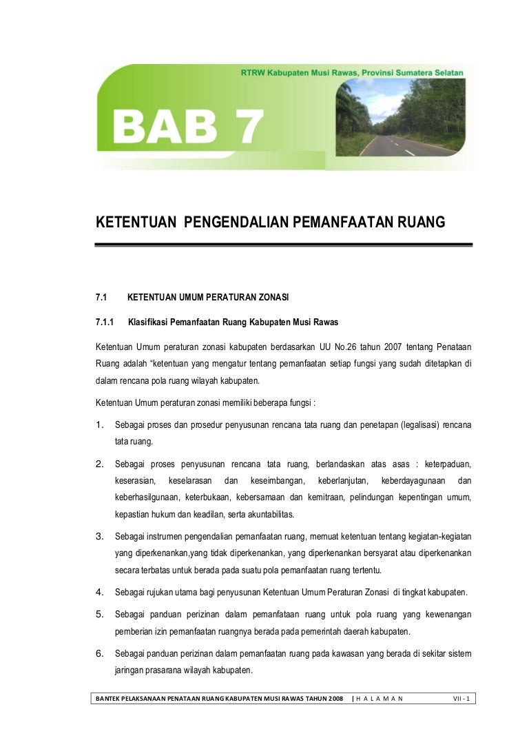Bab 7 Ketentuan Pengendalian Pemanfataan Ruang