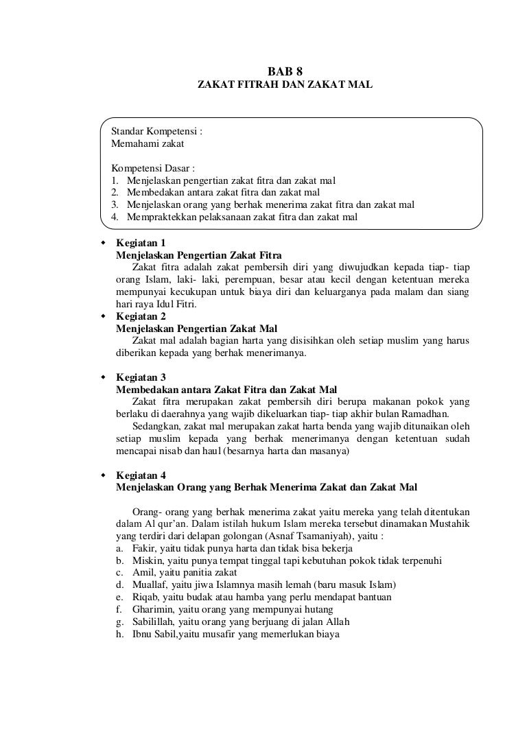 Bab 8 Zakat Fitrah Dan Zakat Mal