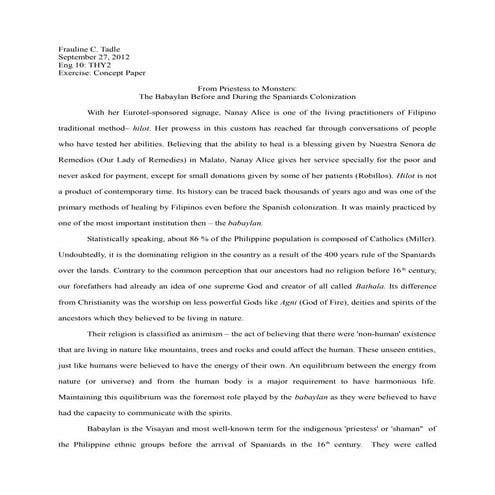 From Priestess to Monsters: The Babaylan Before and During the Spaniards Colonization With