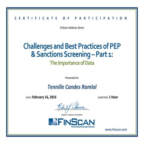 Challenges and Best Practices of PEP & Sanctions Screening Part 1