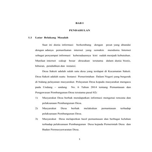 Bab I Rancang Bangun Sistem Informasi Pelayanan Kantor Desa Saketi Berbasis WEB 