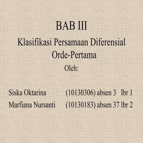 Klasifikasi Persamaan Diferensial Orde-Pertama