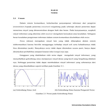 BAB II NOISE. Dalam sistem komunikasi, keberhasilan penyampaian informasi dar...