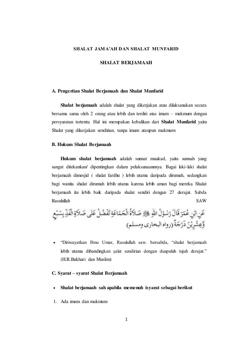 Bab Vii Shalat Jama Ah Munfarid