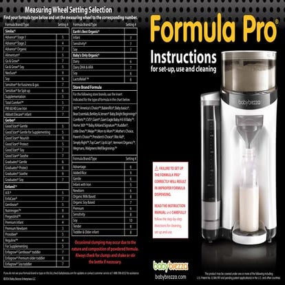 Baby Brezza Formula Pro Formula Settings