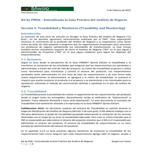 BA by PMI - Seccion 5 - Trazabilidad y Monitoreo