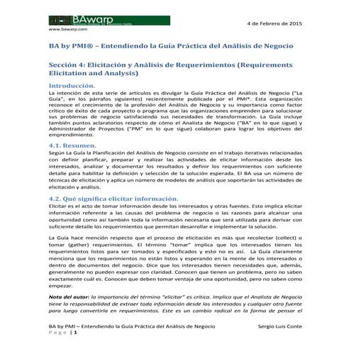 BA by PMI - Seccion 4 - Elicitacion y Analisis de Requrimientos