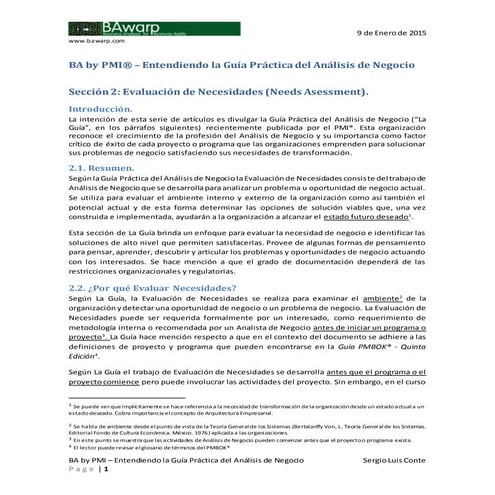 BA by PMI - Analisis de Negocio - Business Analysis - Evaluación de Necesidades