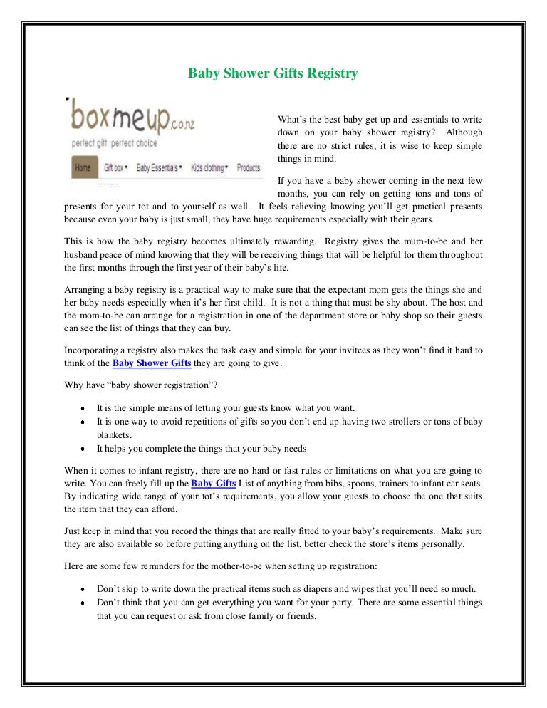 Baby Shower Gifts Registry