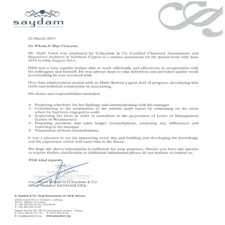 PROFESSIONAL REFERENCE-G. SAYDAM& CO. CERTIFIED CHARTERED ACCOUNTANTS ...