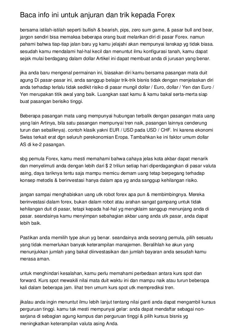 Baca Info Ini Untuk Anjuran Dan Trik Kepada Forex - 