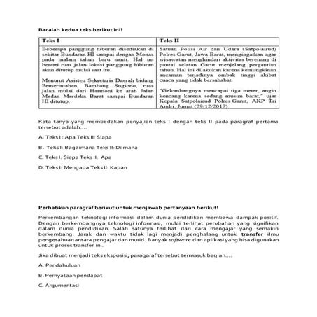 Bacalah kedua teks berikut ini | PDF