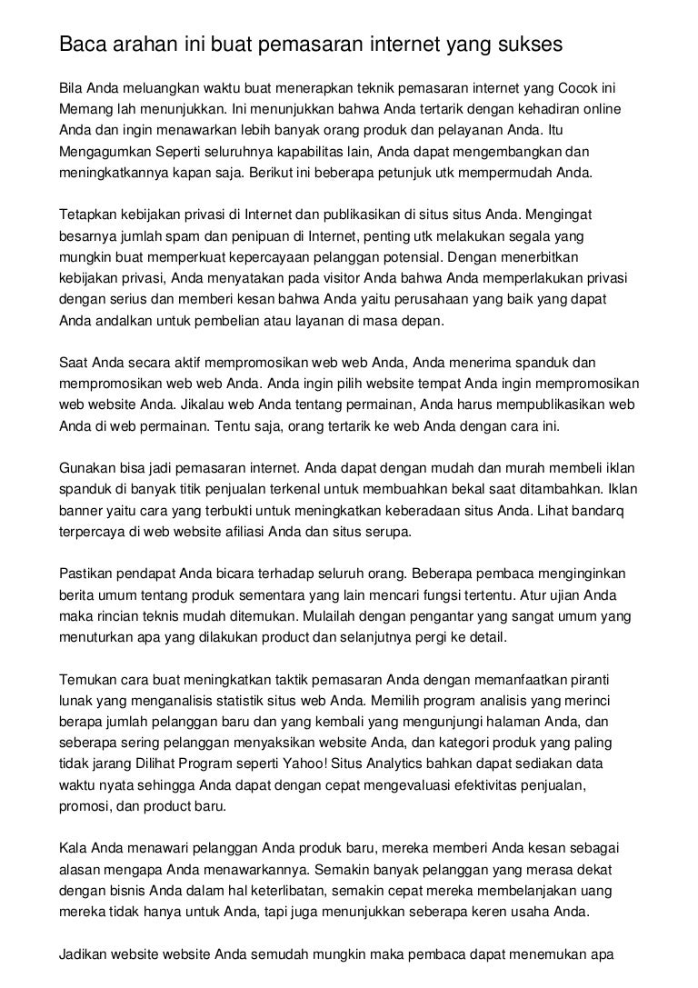 Baca Arahan Ini Buat Pemasaran Internet Yang Sukses