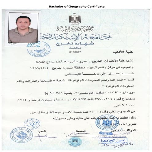 Bachelor of geography Certificate