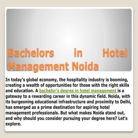 Bachelors in Hotel Management in Noida..