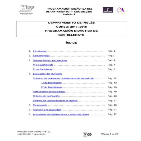 Bachillerato 2017/2018