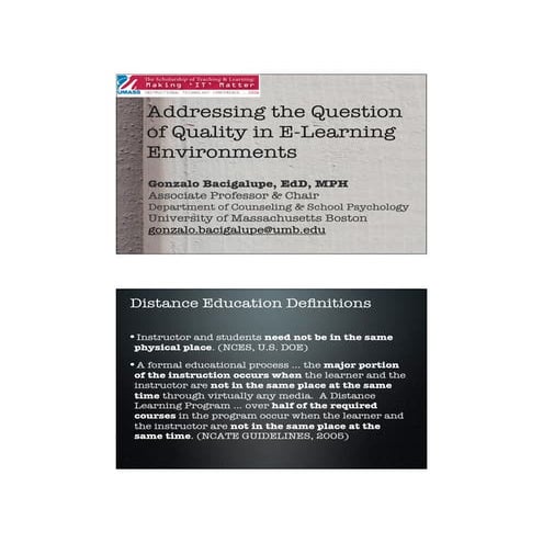 Addressing the question of quality in e learning umass it conference 2008 