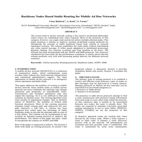 Backbone nodes based stable routing for mobile ad hoc networks