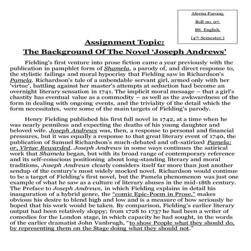 Background of the Novel, Joseph Andrews.