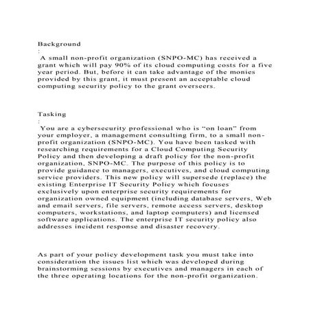 Background  A small non-profit organization (SNPO-MC) has rec.docx