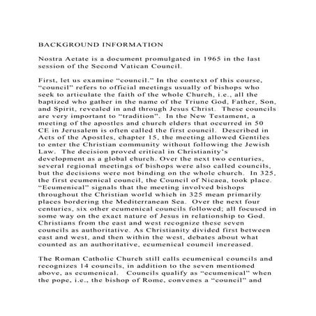 BACKGROUND INFORMATIONNostra Aetate is a document promulgated .docx