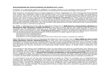 Background of the payment of bonus act