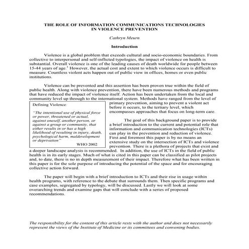 Role of Information Communication Technologies in Violence Prevention