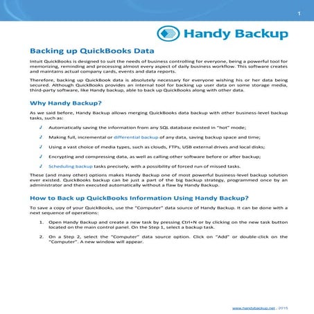 Backing up QuickBooks Data