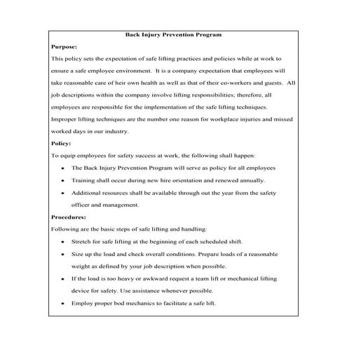 Back injury prevention program mod1 | PPTX