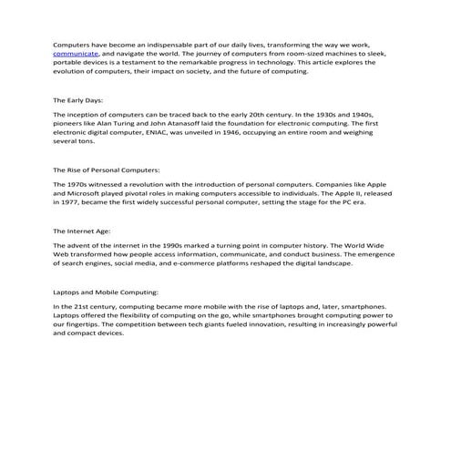 The Evolution and Impact of Computers and techology | DOCX