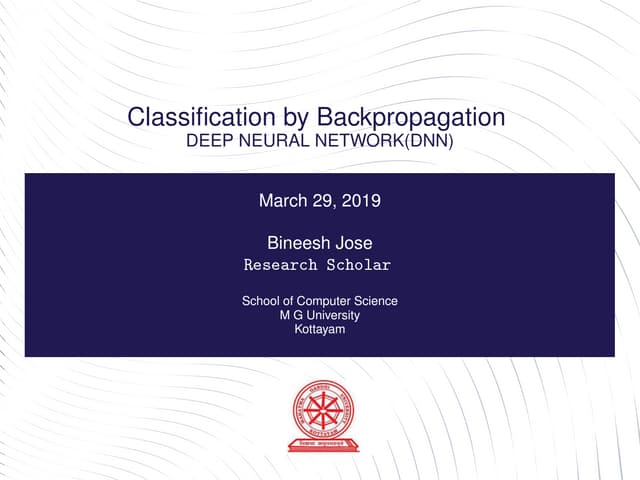 Classification By Back Propagation